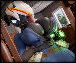 3d_(artwork) absurd_res angry_expression anthro blender_(software) blender_cycles blurred_background breast_overflow clothing conditional_dnp curvy_figure detailed_hair digital_media_(artwork) equid equine fallout_equestria fan_character female hasbro hi_res horn mammal my_little_pony mythological_creature mythological_equine mythology pipbuck solo unicorn velvet_charm velvet_remedy voluptuous wardrobe_malfunction