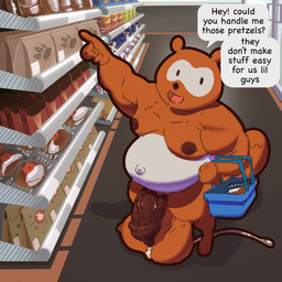 anthro balls big_balls big_nipples big_penis bodily_fluids convenience_store dripping foreskin genital_fluids genitals huge_penis humanoid_genitalia humanoid_penis hyper hyper_genitalia hyper_penis long_foreskin male navel nipples nude outie_navel overweight overweight_male penis precum precum_drip public public_nudity shopping shortstack solo talking_to_viewer text unretracted_foreskin avalath_tiger ponta_(lawsons) canid canine mammal raccoon_dog tanuki 1:1 english_text hi_res