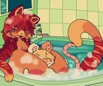 accessory age_difference anthro bathing_together between_breasts big_breasts big_butt breasts bubble_bath butt curvy_figure detailed_fur dripping duo female fluffy fur head_between_breasts huge_breasts larger_female male male/female markings nipples nude open_mouth overweight overweight_female predator/prey size_difference smaller_male smile tail voluptuous wide_hips arcadebunni nami_(arcadebunni) snips_(arcadebunni) felid mammal mouse murid murine pantherine rodent tiger 2023 absurd_res detailed digital_media_(artwork) hi_res