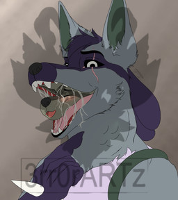 anthro black_eyes blush bodily_fluids chest_fur drooling duo endosoma eye_scar facial_scar footprint fur gesture grey_body grey_fur hair hand_gesture male neck_bulge non_fatal_vore open_mouth oral_vore pawprint pointing pupils purple_body purple_fur safe_vore saliva saliva_on_face saliva_on_tongue saliva_string scar sharp_teeth simple_background smile spikes teeth text tongue vore white_pupils willing_prey 3rr0rartz.stud10 nintendo pokemon chris_the_lucario luka_the_lucario canid canine generation_4_pokemon lucario mammal pokemon_(species) 2021 digital_media_(artwork) distracting_watermark hi_res signature watermark andromorph_(lore)