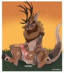 anthro big_penis bodily_fluids dripping genital_fluids genitals male penis precum precum_drip sitting solo lostipants viirgle deer hybrid mammal absurd_res hi_res