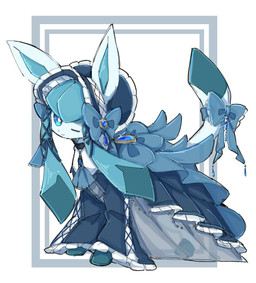 ambiguous_gender blue_body blue_eyes blue_fur bow_ribbon clothed clothed_feral clothing dipstick_tail dress feral frilly frilly_clothing frilly_dress frilly_headwear fur headgear headwear jewelry leg_markings looking_at_viewer markings one_eye_closed pseudo_hair smile socks_(marking) solo tail tail_markings wink ayaka_488 nintendo pokemon eeveelution generation_4_pokemon glaceon pokemon_(species) 2026 digital_drawing_(artwork) digital_media_(artwork) full-length_portrait portrait