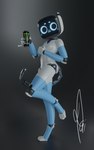 anthro anthrofied blue_body breasts female logo robotic robotic_leg robotic_limb robotic_tail screen screen_face small_breasts solo white_body rgi carrefour monster_energy pudu_robotics kerfus bellabot domestic_cat felid feline felis mammal 2022 3d_(artwork) 5:8 absurd_res digital_media_(artwork) hi_res