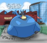 anthro belly big_belly big_butt black_hair blue_body blue_sky butt female hair huge_belly huge_butt hyper hyper_belly hyper_obese hyper_pear morbidly_obese morbidly_obese_anthro morbidly_obese_female obese obese_anthro obese_female outside overweight overweight_anthro overweight_female sky solo text thatoneaceguy nintendo pokemon generation_4_pokemon lucario pokemon_(species) 2025 english_text