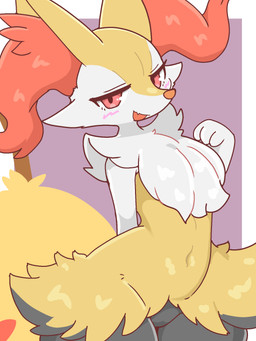 3_fingers ambiguous_gender anthro arm_tuft black_body black_fur blush cheek_tuft chest_tuft facial_tuft fangs featureless_crotch fingers fur hip_tuft multicolored_body multicolored_fur narrowed_eyes navel object_in_tail open_mouth open_smile orange_body orange_fur orange_nose pseudo_clothing red_eyes shoulder_tuft small_waist smile solo stick stick_in_tail tail teeth tuft white_body white_fur wide_hips yellow_body yellow_fur sankoh_test nintendo pokemon braixen generation_6_pokemon pokemon_(species) 2026 3:4 digital_drawing_(artwork) digital_media_(artwork) hi_res
