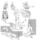 anthro belly_dancer bracelet breasts butt clothed clothing cloven_hooves covering covering_crotch dancing female hooves jewelry leaning leaning_forward long_tail lying nipples nude on_back on_front ornate_clothing partially_clothed reclining simple_background solo tail tail_covering_crotch white_background intricatevision antelope bovid grazing_antelope mammal oryx hi_res monochrome multiple_images sketch_page