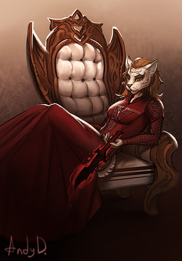 5_fingers anthro biped brown_hair clothed clothing dress female fingers hair sitting solo andyd microsoft the_elder_scrolls sheta felid feline khajiit mammal vampire 2019 digital_media_(artwork)