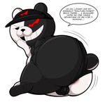 anthro anus barely_visible_anus big_butt bulge butt clothing clothing_aside dialogue hat headgear headwear huge_butt looking_at_viewer looking_back lying male on_side solo speedo speedo_aside swimwear teasing text visor_cap tepigfan101 danganronpa spike_chunsoft monokuma bear mammal absurd_res english_text hi_res