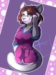 5_fingers anthro brown_eyes brown_hair clothed clothing eyewear female fingers fur hair humanoid_hands smile solo stormyhusky_arts tongue white_body white_fur fejess96 jessica_(fejess96) felid mammal 2017 digital_media_(artwork) hi_res