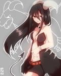 4:5 alternate_species black_hair breasts cleavage clothed clothing female feral generation_2_pokemon hair hi_res horn houndoom human humanized humanoid humanoidized mammal nintendo pokemon pokemon_(species) pokemorph solo takeshima_(nia)