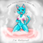 anthro blue_body bodily_fluids clothing dream female genital_fluids seductive solo text topwear vaginal_fluids furrytan cartoon_network the_amazing_world_of_gumball nicole_watterson domestic_cat felid feline felis mammal