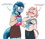 abs anthro blush clothing ear_piercing eyewear female glasses muscular muscular_anthro muscular_female piercing text touching_chest redxbacon friendship_is_magic hasbro my_little_pony coral_reef_(oc) fan_character historia crystal_pony_(mlp) earth_pony equid equine horse mammal pony english_text