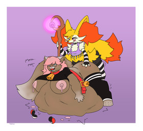 anal anal_penetration anthro arm_warmers armwear belly big_belly big_breasts bodily_fluids breasts butt butt_grab clothing collar cowbell cowbell_collar cum cum_inflation cum_inside duo eyewear genital_fluids glasses gynomorph hair hand_on_butt huge_belly hyper hyper_belly hypnosis inflation intersex intersex/male interspecies lactating lactating_during_sex legwear magic male mind_control penetration pink_hair pokeball pokephilia thigh_highs topwear vore wearing_glasses cheeki nintendo pokemon envy_(softboienvy) fan_character braixen domestic_cat felid feline felis generation_6_pokemon mammal pokemon_(species) ragdoll_cat 2025 absurd_res hi_res