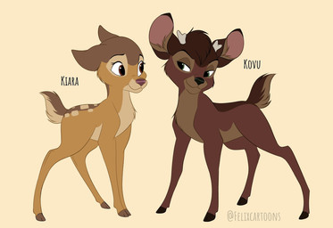 alternate_species black_eyebrows black_nose brown_body brown_eyes brown_fur brown_nose duo eye_contact eyebrows female feral fur green_eyes head_tuft hooves horn looking_at_another male multicolored_body multicolored_fur orange_body orange_fur quadruped smug snout standing tail tan_body tan_fur toony tuft young young_female young_feral young_male felixcartoons bambi_(film) disney the_lion_king kiara_(the_lion_king) kovu_(the_lion_king) deer mammal colored digital_drawing_(artwork) digital_media_(artwork) flat_colors hi_res