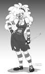 bracelet braces bully candy clothing costume curled_hair dessert dress drummer female food hair jewelry legwear lollipop looking_aside poofy_hair solo spiked_bracelet spikes tights naughtyjester krista_blonde bear mammal absurd_res hi_res monochrome sketch