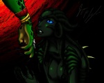 blue_eyes bracelet breasts dark disembodied_hand duo female green_body green_nipples green_skin jewelry lips nipples ring solo_focus submissive peanutchan predator_(franchise) species_(films) sil_(species) alien alien_humanoid humanoid reptile scalie yautja digital_media_(artwork) green_theme