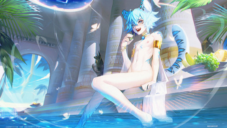 5_fingers ahoge areola arm_support armband banana bell bell_collar black_body black_fur blue_body blue_eyebrows blue_eyes blue_fur blue_hair bowl bracelet clothing cloud collar container day egyptian eyebrows facial_markings femboy fingers food fruit fur grape group hair head_markings holding_food holding_object jewelry jingle_bell looking_aside looking_at_viewer male markings melon mostly_nude navel nipples nude open_mouth palm_tree partially_submerged pillar pink_areola pink_nipples plant raised_arm shadow short_hair sitting slim spots spotted_markings standing tattoo teeth text tree water wet white_body white_skin akishycat egyptian_mythology middle_eastern_mythology mythology anubis archon_eclipse animal_humanoid anubian_jackal arthropod butterfly canid canine canis deity felid felid_humanoid humanoid insect jackal leopard_humanoid lepidopteran mammal mammal_humanoid pantherine pantherine_humanoid 16:9 artist_name hi_res widescreen