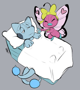 2_tails 3_fingers anthro bed biped black_wings blue_body blue_ears blue_fur blue_tail bodily_fluids bow_accessory bow_only bow_ribbon bowl caretaker container cutlery duo eyelashes eyes_closed fangs feeding female fingers food fur furniture grey_background heart_symbol holding_object ill kitchen_utensils looking_at_another lying male multi_tail multicolored_wings on_back pillow pink_body pink_wings semi-anthro simple_background snout soup spoon sweat tail teeth tools under_covers white_wings wings pastelcore nintendo pokemon buttershe dragonchu_(character) fan_character arthropod butterfly butterfree dragonair generation_1_pokemon hybrid insect legendary_pokemon lepidopteran mew_(pokemon) pikachu pokemon_(species) 2019 signature