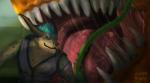 bodily_fluids dragon_maw escape fangs horn male open_mouth saliva saliva_string sunny suspense teeth tongue charr_starz guild_wars mythology charr dragon felid feline mammal mythological_creature mythological_scalie scalie hi_res