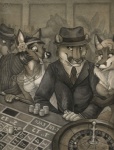 accessory alternative_fashion anthro casino cigarette clothed clothing female flapper flower flower_in_hair gambling group hair hair_accessory jewelry male necklace plant roulette speakeasy suit idess canid canine cougar deer felid feline fox mammal procyonid raccoon 2012 monochrome sepia