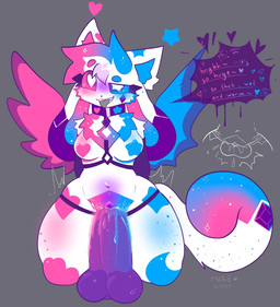 ahegao anthro bat_wings belly_blush blue_body blue_eyes blue_fur blue_hair blue_inner_ear blue_wings blush bodily_fluids body_blush breasts chest_tuft circle_eyebrows clitoris cloud_(marking) collar crystal dialogue diamond_(marking) dildo dildo_in_vagina dildo_insertion dildo_sitting drip_effect dripping_speech_bubble eye_roll eyebrows eyelashes facial_tuft feathered_wings feathers female freckled_face freckled_legs freckled_tail freckled_thighs freckles fur genitals gradient_hair gradient_inner_ear gradient_tail grey_tongue hair harness heart_(marking) heart_eyes heart_symbol hearts_around_text heterochromia looking_pleasured markings mastectomy_scar membrane_(anatomy) membranous_wings moon_(marking) multicolored_body multicolored_fur multicolored_hair navel nipples one_eye_half-closed penetration pink_body pink_eyes pink_fur pink_hair pink_inner_ear pink_wings purple_body purple_clitoris purple_collar purple_dildo purple_ears purple_fur purple_markings raised_eyebrows riding_dildo scar sex_toy sex_toy_in_vagina sex_toy_insertion simple_background solo speech_bubble spread_wings star_(marking) star_eyes tail teeth teeth_showing text thigh_strap tongue tongue_out tuft vaginal vaginal_penetration vulva white_body white_fur wings zeropointfluff crystal_(zeropointfluff) canid canine felid feline hybrid mammal hi_res nonbinary_(lore)