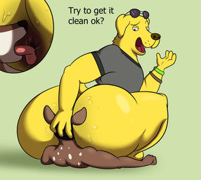 anal anthro beanie big_butt black_beanie black_clothing black_eyes black_hat black_headwear black_shirt black_t-shirt black_topwear bodily_fluids bottomless bracelet brown_body brown_bracelet brown_ears brown_fur brown_nose butt clothed clothing duo eyebrows eyewear eyewear_on_head facesitting fangs fur green_bracelet grey_clothing grey_shirt grey_t-shirt grey_topwear half-closed_eyes hand_on_head hat head_grab headgear headwear huge_butt jewelry looking_at_another looking_back lying male male/male male_rimmed male_rimming male_rimming_male markings multicolored_body multicolored_clothing multicolored_fur multicolored_shirt multicolored_t-shirt multicolored_topwear narrowed_eyes on_back oral partially_clothed question_mark raised_eyebrow rear_view rimming rimming_male sex sharp_teeth shirt short_tail sitting_on_another spots spotted_body spotted_fur sunglasses sunglasses_on_head sweat t-shirt tail tan_body tan_fur tan_spots teeth text thick_thighs three-quarter_view tongue tongue_out topwear two_tone_body two_tone_clothing two_tone_fur two_tone_shirt two_tone_t-shirt two_tone_topwear yellow_body yellow_ears yellow_fur yellow_tail colossalstars bojack_horseman netflix mr._peanutbutter bird_dog canid canine canis deer domestic_dog hunting_dog mammal retriever 2025 digital_media_(artwork) english_text hi_res
