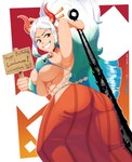 big_breasts breasts clothed clothing club_(weapon) exposure_variation female holding_club holding_melee_weapon holding_object holding_weapon horn looking_back melee_weapon not_furry rear_view smile solo under_boob weapon lewdssonk asian_mythology east_asian_mythology japanese_mythology mythology one_piece yamato_(one_piece) demon horned_humanoid humanoid oni yokai absurd_res hi_res