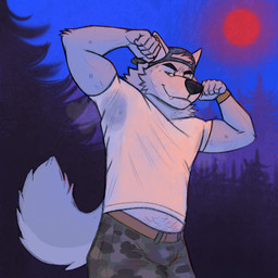 anthro armpit_fetish backwards_baseball_cap backwards_hat baseball_cap belly_tuft biceps bodily_fluids bulge clothed clothed_anthro clothing clothing_lift eyebrow_piercing facial_piercing flexing forest forest_background full_moon fur grey_body grey_fur hat headgear headwear looking_at_viewer male manly monotone_clothing monotone_shirt monotone_topwear moon musk musky_armpit piercing plant red_moon shirt shirt_lift smug_face smug_grin solo sweat sweat_stain sweaty_armpit t-shirt topwear tree tuft white_clothing white_shirt white_topwear skippysbonezone canid canine canis mammal wolf 1:1 2025 hi_res
