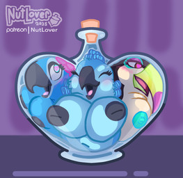 anthro areola beak big_breasts blue_body blue_feathers bottle breast_squish breasts container corked_bottle eyelashes eyes_closed eyeshadow feathers female group half-closed_eyes heart_eyes heart_pupils heart_symbol in_bottle in_container makeup malleable_body narrowed_eyes navel nipples non-mammal_breasts nude open_beak open_mouth smile squish trio nutlover blue_sky_studios rio_(series) eva_(rio) jewel_(rio) mimi_(rio) avian bird keel-billed_toucan macaw neotropical_parrot parrot ramphastos spix's_macaw toucan true_parrot digital_media_(artwork) hi_res