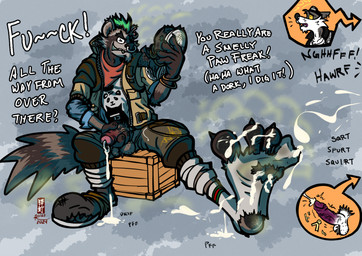anthro ascot balls bodily_fluids bracelet claws clothing cum cum_drip cum_on_clothing cum_on_feet cum_on_footwear cum_on_socks dialogue dirty dirty_clothing dirty_shoes dirty_socks dripping duo ejaculation facial_piercing feet footwear genital_fluids genital_piercing genitals green_hair hair humanoid_genitalia humanoid_penis jacket jewelry male male/male masturbation musk nose_piercing nose_ring onomatopoeia orgasm_from_sniffing penis penis_piercing piercing prince_albert_piercing red_penis ring_piercing shoe_sniffing shoes shoes_removed sitting smelly smelly_feet sniffing sniffing_clothes sniffing_while_masturbating socks solo sound_effects text toe_claws topwear torn_clothing torn_footwear torn_socks rocko_(artist) epic_games fortnite rufus_(fortnite) wendell_(fortnite) canid canine canis mammal procyonid raccoon wolf 2024 hi_res