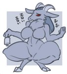 2_horns anthro bell big_breasts biped blue_hair breasts cloven_hooves crouching curved_horn featureless_breasts featureless_crotch female female_anthro fluffy_chest fur grey_arms grey_body grey_breasts grey_ears grey_face grey_fur grey_hands grey_hooves grey_horn grey_legs hair holding_bell holding_object hooves horn kemono long_hair monotone_arms monotone_body monotone_breasts monotone_face monotone_fur monotone_hair monotone_hands monotone_horn monotone_legs nude red_eyes solo spread_legs spreading text unguligrade kazuhiro bovid caprine goat mammal 2020 digital_media_(artwork) flat_colors full-length_portrait japanese_text portrait