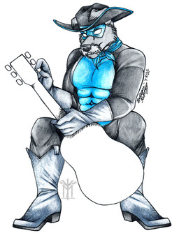 acoustic_guitar anthro guitar kerchief male mask music musical_instrument neckerchief neckwear plucked_string_instrument solo string_instrument thehuntingwolf canid canine canis domestic_dog mammal hi_res traditional_media_(artwork)