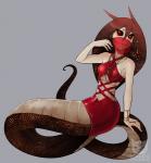 alternate_species apode clothed clothing female hair legless looking_at_viewer makeup nipple_outline nipples red_eyes red_hair serpentine simple_background solo split_form tongue tongue_out ninjakitty ninjakitty_(character) draconcopode humanoid lamia reptile scalie snake