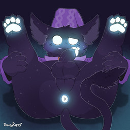 4_fingers 4_toes anthro anus backsack balls barefoot beak big_ears biped black_balls black_beak black_body black_fur black_penis black_tail black_tail_tuft blush bodily_fluids bottomless bottomless_anthro bottomless_male butt butt_focus claws clothed clothed_anthro clothed_male clothing dripping empty_eyes feet finger_claws fingers fur genital_fluids genitals glans glowing glowing_anus glowing_genitalia glowing_glans glowing_pawpads glowing_precum hat headgear headwear hindpaw holding_both_legs humanoid_genitalia humanoid_penis legs_up looking_at_viewer lying male male_anthro narrowed_eyes nightcap on_back open_beak open_mouth pajamas pattern_clothing pattern_hat pattern_headgear pattern_headwear pawpads paws penis perineum pillow precum precum_drip presenting presenting_anus presenting_hindquarters purple_clothing purple_hat purple_headgear purple_headwear purple_pajamas purple_topwear raised_tail rear_view semi-anthro simple_background sleepwear small_claws solo spread_legs spreading tail tail_tuft toe_claws toes topwear tuft white_anus white_eyes white_glans white_pawpads young young_anthro young_male drowsypuppy deadlock_(game) mythology valve rem_(deadlock) avian chimera dream_creature gryphon mythological_avian mythological_creature 1:1 2026 absurd_res hi_res