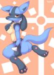 2015 abstract_background anthro bedroom_eyes biped breasts butt canid canine female foxteru generation_4_pokemon half-closed_eyes hand_on_breast hi_res kneeling looking_at_viewer looking_back lucario mammal narrowed_eyes naughty_face neck_tuft nintendo pawpads pokemon pokemon_(species) rear_view seductive side_boob sitting smile solo spread_legs spreading suggestive tuft wariza