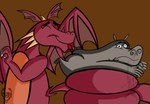 anthro butt butt_kiss claws duo eyes_closed female feral lips lipstick looking_at_viewer makeup membrane_(anatomy) membranous_wings red_body red_scales scales spikes tail wings cooper31 dreamworks european_mythology madagascar_(series) mythology shrek_(series) dragon_(shrek) gloria_the_hippopotamus common_hippopotamus dragon hippopotamid mammal mythological_creature mythological_scalie scalie western_dragon