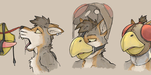anthro blindfold collar dildo dildo_insertion falconry_hood gag hood male muzzle_(object) nasal_tube sex_toy sex_toy_insertion solo snickersthecat canid canine mammal hi_res