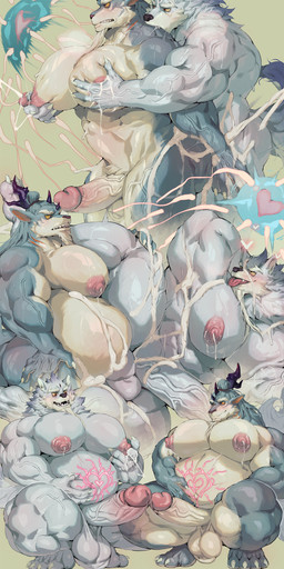 anal anal_penetration anthro balls belly big_belly big_breasts big_muscles big_pecs big_penis bodily_fluids breasts claws crouching duo erection fur genital_fluids genitals glans grey_body grey_fur hair heart_symbol humanoid_genitalia humanoid_penis impregnation lactating male male/male male_impregnation male_lactation milk muscular muscular_anthro muscular_male nipples nude ovum ovum_with_heart pecs penetration penile penile_penetration penis penis_in_ass pregnant pregnant_anthro pregnant_male sperm_cell tail vein veiny_muscles veiny_penis versatile womb_tattoo kd_gai sdorica law_(sdorica) qing-feng canid canine canis mammal wolf absurd_res hi_res