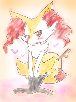 3_toes ambiguous_anthro ambiguous_gender anthro arm_tuft biped black_body blush blush_lines cheek_tuft chest_tuft dipstick_tail facial_tuft feet front_view fur heart_symbol hip_tuft inner_ear_fluff kneeling looking_at_viewer markings multicolored_body multicolored_fur nude_ambiguous nude_anthro object_in_tail open_mouth red_eyes red_inner_ear_fluff red_nose red_tail_tip shoulder_tuft simple_background solo stick stick_in_tail tail tail_markings tapering_snout toes tuft wavy_mouth white_body white_fur yellow_body yellow_fur yellow_tail annyui0611 nintendo pokemon braixen canid generation_6_pokemon mammal pokemon_(species) 2021 absurd_res colored digital_drawing_(artwork) digital_media_(artwork) full-length_portrait hi_res portrait