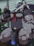 4_fingers anthro balls beard facial_hair fingers genitals glans hair humanoid_genitalia humanoid_penis male muscular muscular_anthro muscular_male necktie nipples penis solo vein veiny_penis katabreak mythology araya_(achakura) dragon mythological_creature mythological_scalie scalie 3:4 digital_drawing_(artwork) digital_media_(artwork) hi_res
