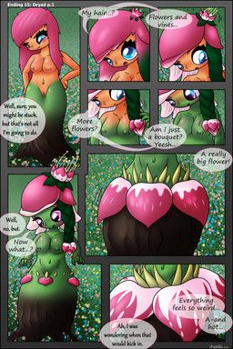 areola breasts female flower flower_hair hair nipples petal_hair pink_hair plant plant_hair pseudo_hair rooted speech_bubble text transformation transformation_sequence visorelle marri_(visorelle) dryad elemental_creature elemental_humanoid flora_fauna flower_creature humanoid plant_humanoid 2019 2:3 absurd_res comic english_text hi_res