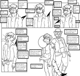 anthro bodily_fluids clock clothed clothing dialogue dominant dominant_male drooling duo erection genital_fluids genitals glans handjob hypnosis induction jockstrap leaking_precum magician male mind_control open_mouth partially_clothed penile penis pocketwatch precum public public_nudity ringed_eyes saliva sex simple_background smile speedo spiral spiral_eyes stage submissive submissive_male swimwear text trance underwear watch whiskers caine_latrans_(artist) hypnovember hypnovember2025 ailurid animal_humanoid humanoid mammal mammal_humanoid mustelid mustelid_humanoid musteline musteline_humanoid red_panda stoat_humanoid weasel_humanoid comic english_text hi_res monochrome