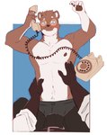 anthro athletic athletic_male belt black_bottomwear black_claws black_clothing black_nose black_pants blue_background blue_eyes blush bodily_fluids body_hair border bottomwear brown_body brown_fur brown_nipples button_(fastener) claws clothed clothed_male clothing countershade_face countershade_neck countershade_torso countershading duo electronics eyewear first_person_view fully_clothed fully_clothed_male fur glasses grey_bottomwear grey_clothing grey_pants hand_on_belly happy_trail holding_object holding_phone looking_at_another looking_at_partner looking_at_viewer lying male male/male navel nipples on_back pants partially_clothed_male phone rotary_phone simple_background sitting_on_another sitting_on_partner spread_arms suggestive sweat sweatdrop text white_body white_border white_dress_shirt white_fur thesketchfox echo_(series) echo_project the_smoke_room clifford_tibbits murdoch_byrnes canid canine fox mammal mustelid musteline stoat true_musteline weasel 2024 absurd_res artist_name colored_sketch hi_res sketch