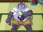 anthro belly bottomwear clothing duo eyes_closed humanoid_hands kemono lying male overweight overweight_male pants shirt shorts sleeping topwear nanadragon4 asian_mythology east_asian_mythology japanese_mythology lifewonders mythology tokyo_afterschool_summoners agyo_(tas) tsathoggua_(tas) foo_dog komainu mammal yokai 2020 4:3