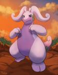 ambiguous_gender bottom_heavy detailed_background fist perspective semi-anthro smile smirk solo tail haychel nintendo pokemon generation_6_pokemon goodra pokemon_(species) hi_res