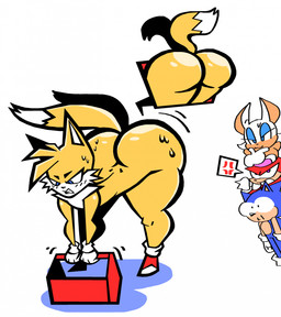 admiring anthro bent_over big_butt blue_body blue_eyes blue_fur butt clothing cross-popping_vein female femboy footwear fur gloves green_eyes group handwear male male_focus multi_tail purple_eyes red_body red_fur shocked shoes tail tan_body tan_skin toolbox white_body white_fur yellow_body sabs sega sonic_the_hedgehog_(series) knuckles_the_echidna miles_prower rouge_the_bat sonic_the_hedgehog canid canine echidna eulipotyphlan fox hedgehog mammal monotreme hi_res