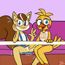 anthro beak bodily_fluids duo embarrassed female female/female fingering fingering_partner genital_fluids genitals semi_public sex spread_legs spreading translucent under_table vaginal vaginal_fingering vaginal_fluids vulva zurzure fazbear_fanverse five_nights_at_freddy's five_nights_at_freddy's_2 popgoes popgoes_evergreen scottgames sara_the_squirrel toy_chica_(fnaf) avian bird chicken galliform mammal phasianid rodent sciurid tree_squirrel 1:1 2025 digital_media_(artwork)