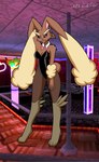 anthro breasts brown_body brown_fur bunny_costume clothed clothing collar costume female fur hand_behind_head hand_on_leg leotard looking_at_viewer medium_breasts pink_eyes pole seductive smile solo strip_club stripper_pole nikku_lunatique nintendo pokemon generation_4_pokemon lopunny pokemon_(species) absurd_res hi_res