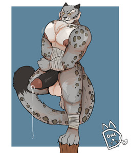anthro balls bandage bandaged_arm bandaged_leg big_balls big_penis bodily_fluids chest_tuft dripping erection flexing_pecs genital_fluids genitals humanoid_genitalia leaking_precum long_tail looking_at_viewer male markings nipples pec_squeeze penis precum precum_drip solo spots spotted_body tail tuft donisette dreamworks kung_fu_panda tai_lung_(kung_fu_panda) felid mammal pantherine snow_leopard absurd_res hi_res