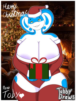 anthro big_breasts big_butt big_legs blue_body box breasts butt christmas_clothing christmas_headwear clothed clothed_anthro clothed_female clothing container curvy_figure drawing female front_view fully_clothed fully_clothed_anthro fully_clothed_female gift gift_box gift_wrapped happy hat headgear headwear holidays looking_at_viewer multicolored_body nipples_visible_through_clothing red_clothing santa_hat scales smiley_face solo voluptuous voluptuous_anthro voluptuous_female white_body wide_hips yellow_eyes tobydraws4 christmas sara_(tobydraws4) reptile scalie snake digital_media_(artwork) hi_res